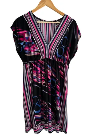 Vintage Y2K Bisou Bisou Abstract Geometric V-Neck Empire Waist Mini Dress thumbnail 1