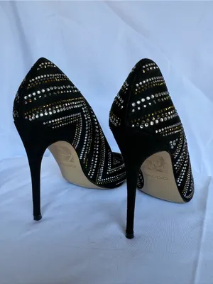 Aldo Lardonna Black Pointed Toe Stiletto Pumps Gold Silver Rhinestones Size 7 thumbnail 6