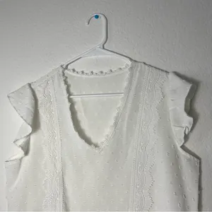 SHEIN VCAY Swiss Dot Guipure Lace Panel Ruffle Sleeve Blouse size Medium thumbnail 6
