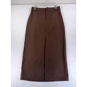 Cider Brown Front Slit Maxi Skirt High Waisted Brown Size Small Quiet Luxury thumbnail 3