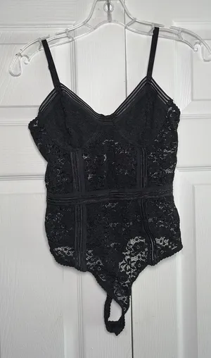 Honey Punch Lace Bustier Bodysuit Womens Size M Black Lingerie Hook‎ Eye Mesh thumbnail 1