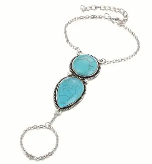 Boho chic silver and turquoise stone finger ring Size none thumbnail 3