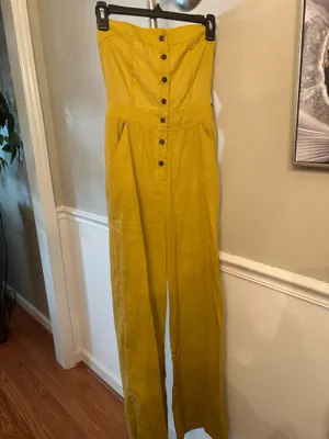 Lulu's Mustard Yellow Spaghetti-Strap Wide-Leg Jumpsuit thumbnail 4