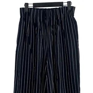 Zara Striped Wide Leg Crop Paperbag Trousers Elastic Waist Pockets S Black White thumbnail 3