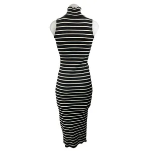 French Connection Black Striped Sleeveless Mock Neck Midi Sweater Tank Dress XS thumbnail 2