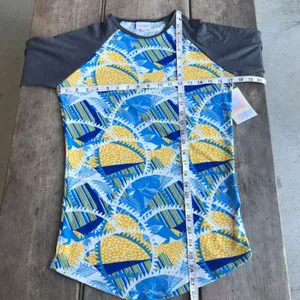LuLaRoe Womens Top Size XXS Randy Baseball Tee Yellow Blue White Gray NEW‎ thumbnail 4