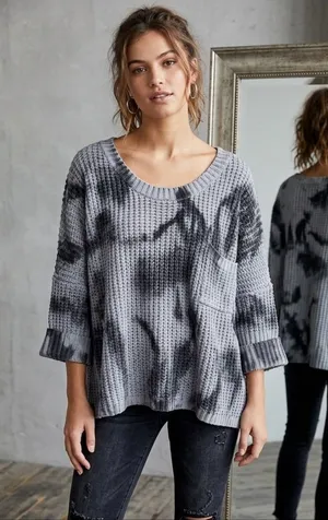 Pol x Anthropologie Oversized Grey Chenille Boxy Crop Sweater Medium. Cabincore thumbnail 1