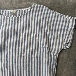 L.L. Bean Linen Blue White Stripe Top Womens M Pocket Short Sleeve Nautical thumbnail 7