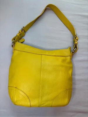 Danier Yellow Genuine Pebbled Leather Hobo Shoulder Bag Silver Hardware thumbnail 2