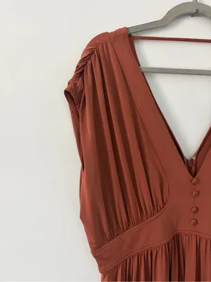 Anthropologie Sleeveless V Neck A Line Midi Boho Fall Cottagecore Dress Brown L thumbnail 4