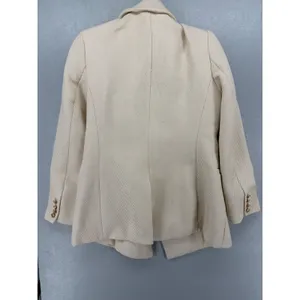 H&M Women Blazer Cream Textured Double Breasted Gold Crest Button‎ S thumbnail 3