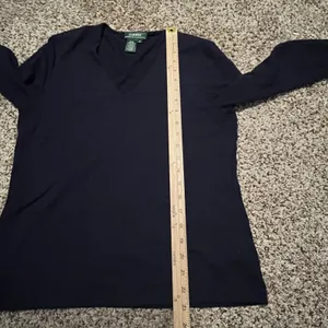 Lauren Ralph Lauren Womens Navy Blue V-Neck Long Sleeve‎ Stretch Jersey Top M thumbnail 4