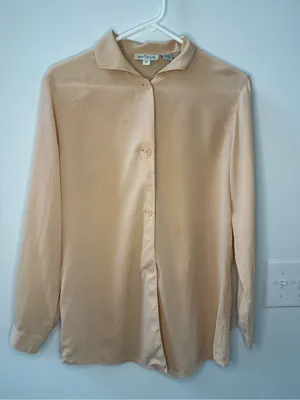 Ann Taylor Soft Cream Silk Button-Front Blouse thumbnail 1