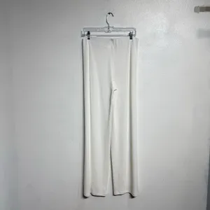 Zara White High Waist Wide Leg Ribbed Pants Sz L thumbnail 8