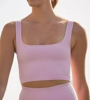 Free People HAPPINESS RUNS SQUARE NECK CROP TOP TANK PINK M L thumbnail 1