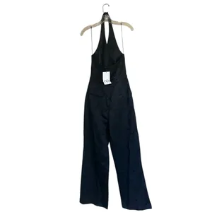 NWT Zara Black Viscose Jacquard Halter Vest Jumpsuit V-neckline Bloggers Fave thumbnail 12