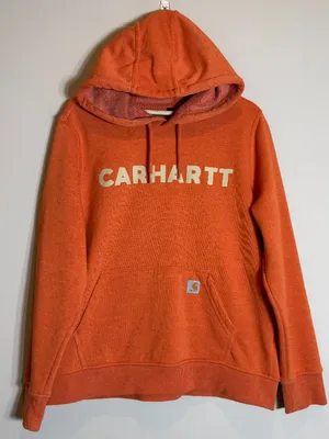 Carhartt Relaxed Fit Midweight Logo Graphic Sweatshirt Women Large Orange Hoodie thumbnail 4