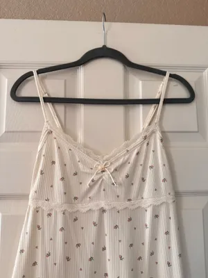 Coquette Dainty Cream Lace Trim Mini Floral Rosette Bow Mini Dress thumbnail 4
