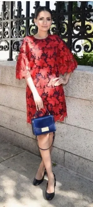 Tory Burch Nicola Guipure Lace Dress Red‎ Lined Size 2 Short Sleeve thumbnail 1