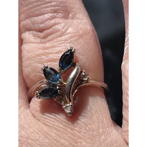 Unbranded Size 7 Floral Cocktail Ring with Blue Marquise Stones thumbnail 3