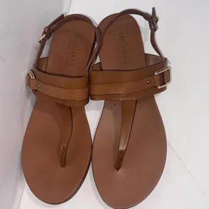 MICHAEL KORS Thong Sandals Brown Faux Leather Slingback Designer Shoes Sz 10‎ M thumbnail 8