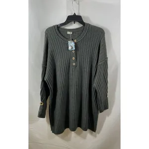 NWT Free People Around The Clock‎ Henley S Charcoal Ribbed Stretch Minimalist thumbnail 4