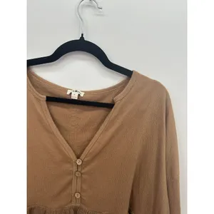 Ice Bird Camel Gauze Peplum Top Boho‎ Oversized Raw Hem Cottagecore Sz M thumbnail 5