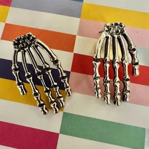 Silver tone Skeleton Hand Earrings thumbnail 2