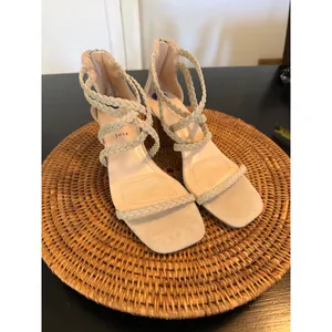Joie Felina Braided Strappy Block Heel Sandals Sand Beige Square Toe‎ Size 8.5 thumbnail 5