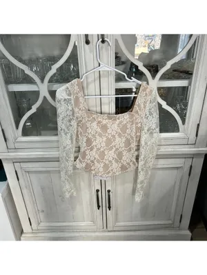 Rue21 Women's Cream Floral Lace Corset Top M Coquette Romantic Sheer Long Sleeve thumbnail 3