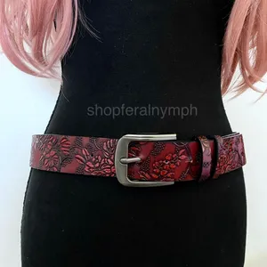 Burgundy Red Western Floral Classic Buckle Belt, Fits 29.5-40.5 Inches, X7GA1338 thumbnail 1