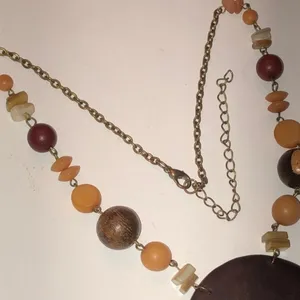 Vintage Wooden Pendant & Soft Satin Gold Beaded Chain Boho Necklace thumbnail 5