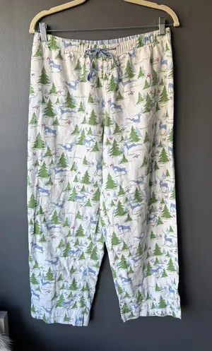 LL Bean Ladies Pajama Pants with Holiday Reindeer and Tree Print thumbnail 1