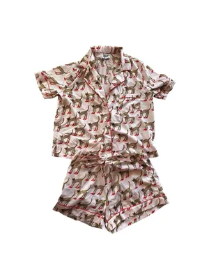 Bouffants & Broken Hearts Pajama Set Womens Small Pink Cheetah in Heels thumbnail 9