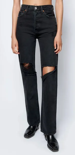 RE/DONE High Rise Loose Jeans in Washed Black with Rips Size 28‎ thumbnail 1
