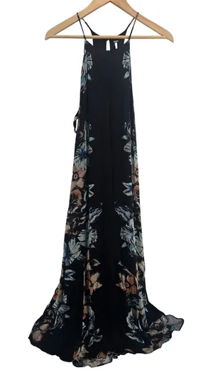 Free People Dress Womens S First Kiss Maxi Black Floral Halter EUC thumbnail 1