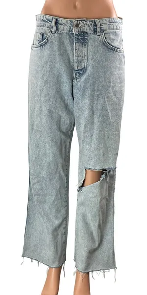Zara Women's Blue Light Wash High Rise Distressed Wide Leg Denim Jeans Size 8 thumbnail 1