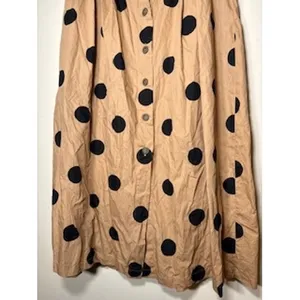 WHO WHAT WEAR Midi Skirt 4 Tan Black Polka Dot Button Front Cotton Retro A-Line‎ thumbnail 3