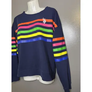U.S. Polo Assn Sweatshirt Womens Medium Navy Rainbow Stripe Fleece Pullover thumbnail 4