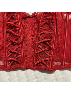 Victoria’s Secret Dream Angels Red Corset Bustier Long Line Bra Lace Sz M - DD thumbnail 10