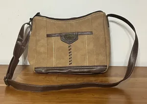 BOC Born Concept Crossbody Bag Tan Faux Suede Brown Trim Stitched‎ Messenger Bag thumbnail 1