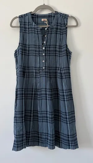 Faherty Isha Plaid Pintuck Organic Cotton Sleeveless Mini Dress Navy Blue NWT XS thumbnail 1