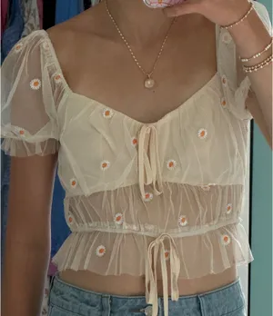 floral mesh top Tan thumbnail 2