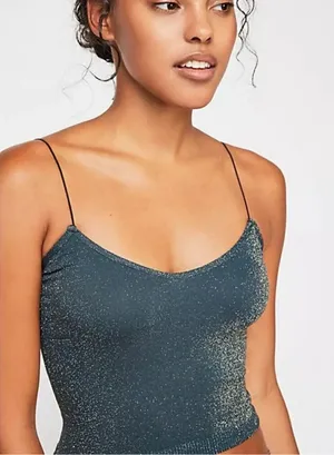 Free People Intimately Cami Top Dark Blue Teal Glittery Sparkle Women’s XS/Small thumbnail 1