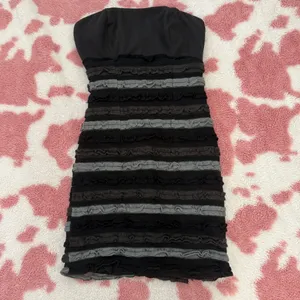 Y2K Strapless Bodycon Mini Dress Black Grey Ruffle Textured Tube Dress Fairy Grunge Coquette Clubwear S thumbnail 3