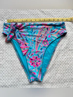 Frankie's Bikinis Scarf Bikini Bottom L Side Tie Blue Multicolor Paisley Hi Leg thumbnail 5