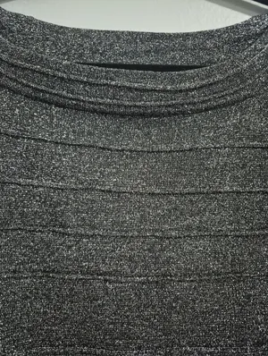 Y2K Vintage Cache 90s 2000s grey Metallic Ribbed Off The Shoulder Knit Top Small thumbnail 2