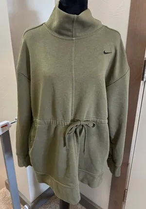 Nike‎ Olive Hunter Green Dri-FIT Get Fit Pullover Training Top Sweatshirt Hoodie thumbnail 1