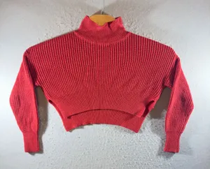 1401 | Silence + Noise‎ Ribbed Cropped Mock Neck Knit Sweater Red Womens XS thumbnail 1