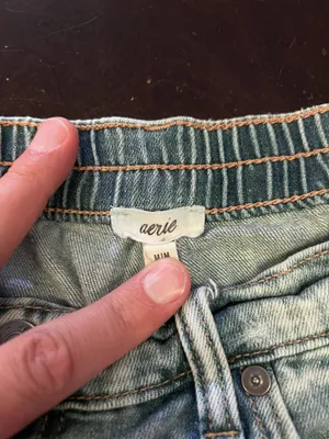 Aerie Denim Shorts Womens Medium Blue Distressed Cutoff Raw Hem Elastic Waist thumbnail 3